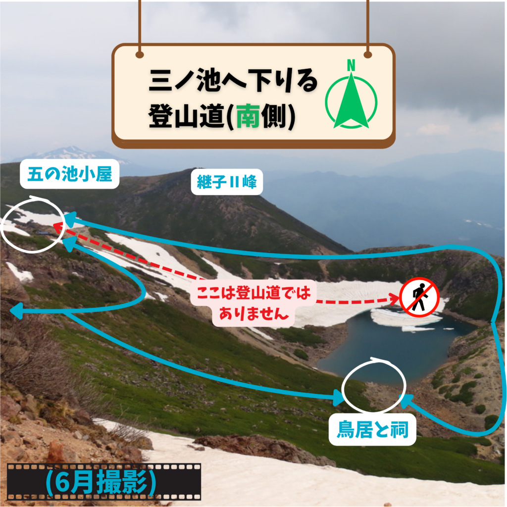 御嶽山三ノ池へ下りる登山道　南側から　６月