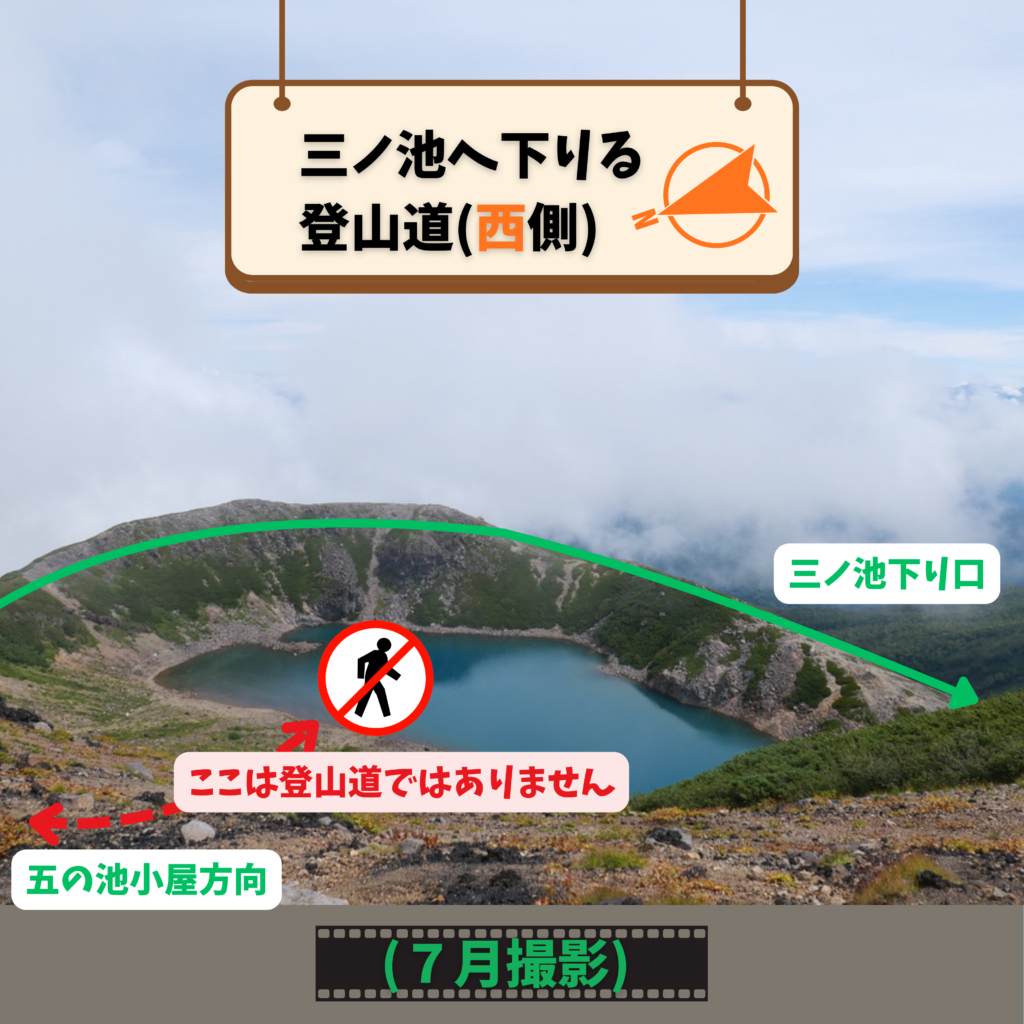 御嶽山三ノ池へ下りる登山道　西側から　７月