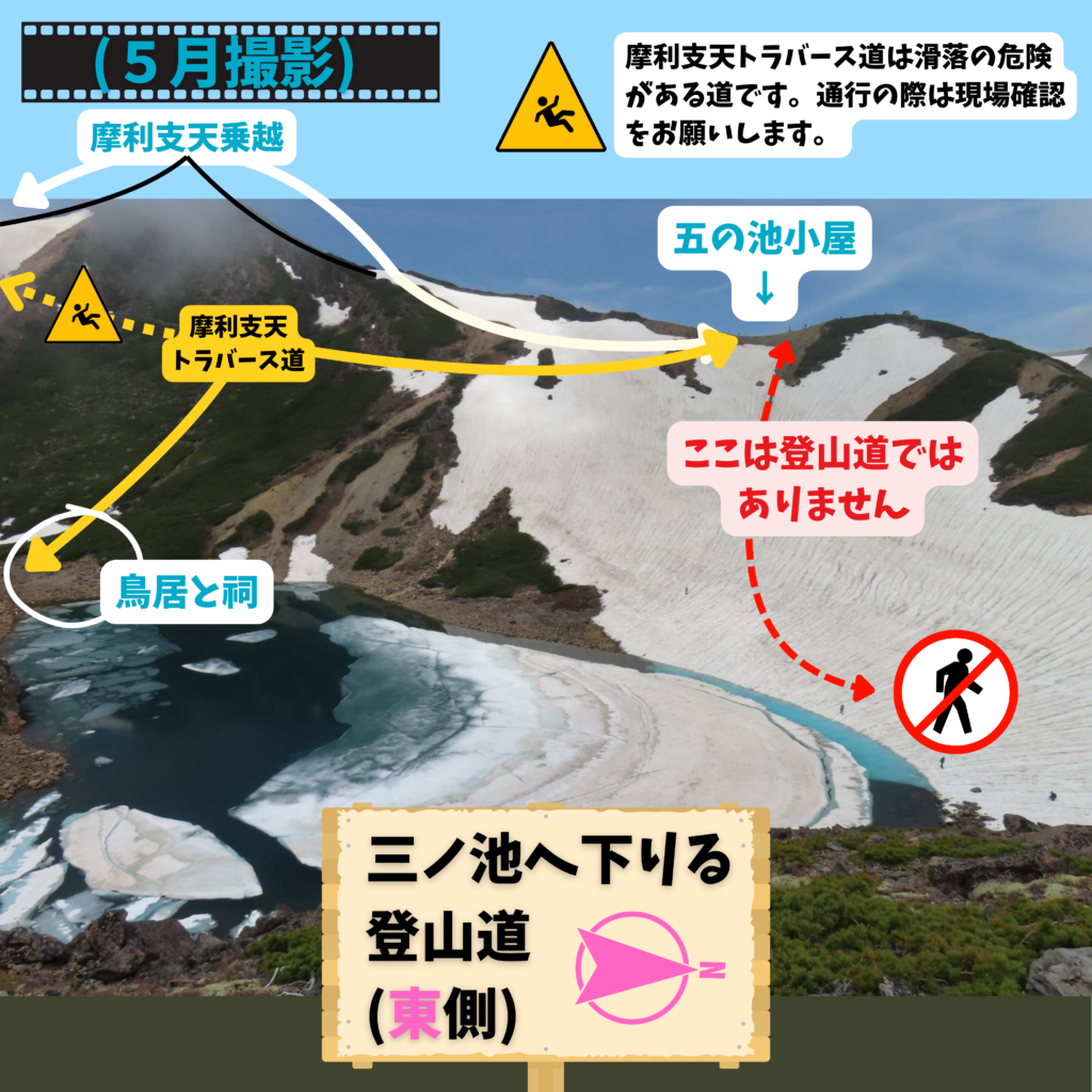 御嶽山三ノ池へ下りる登山道　東側から　５月